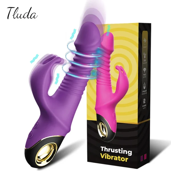 2025 Rabbit Vibrator with Thrusting & Telescopic Motion – G-Spot & Clitoral Stimulator for Women, Female Masturbation Toy