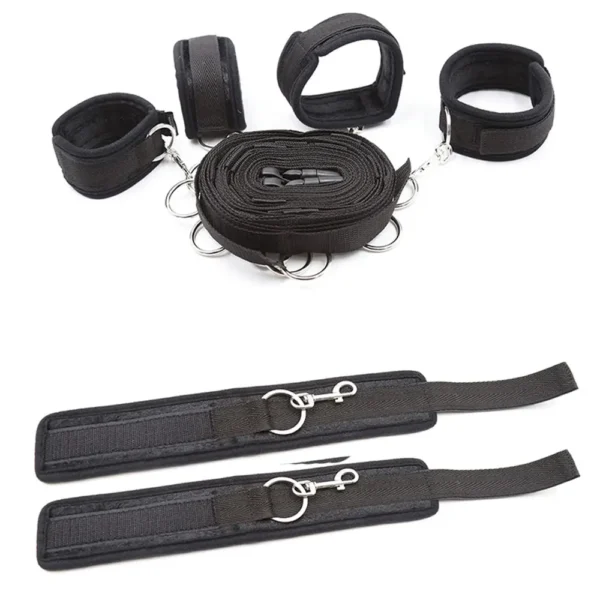 BDSM Restraint Set – Handcuffs & Ankle Cuffs for Couples, Open Leg Bed Bondage Toy - Image 2