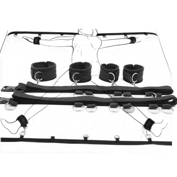 BDSM Restraint Set – Handcuffs & Ankle Cuffs for Couples, Open Leg Bed Bondage Toy - Image 3