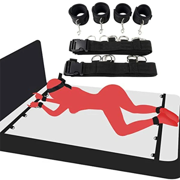 BDSM Restraint Set – Handcuffs & Ankle Cuffs for Couples, Open Leg Bed Bondage Toy